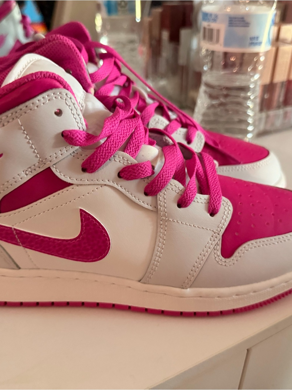 Jordan Women's White and Fuchsia High-Top Sneakers